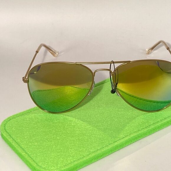 1027 Gold Aviator Sunglasses Gold Mirrored Lenses NWT - Picture 1 of 8